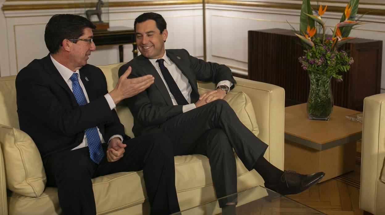 Juan Marín y Juanma Moreno este martes en el Palacio de San Telmo