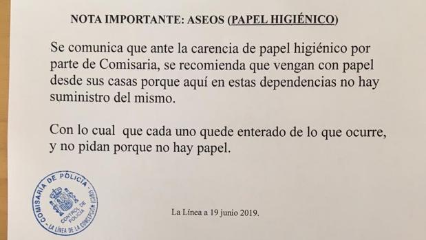 Polémica por una nota informativa sobre la falta de papel higiénico en la Aduana de La Línea
