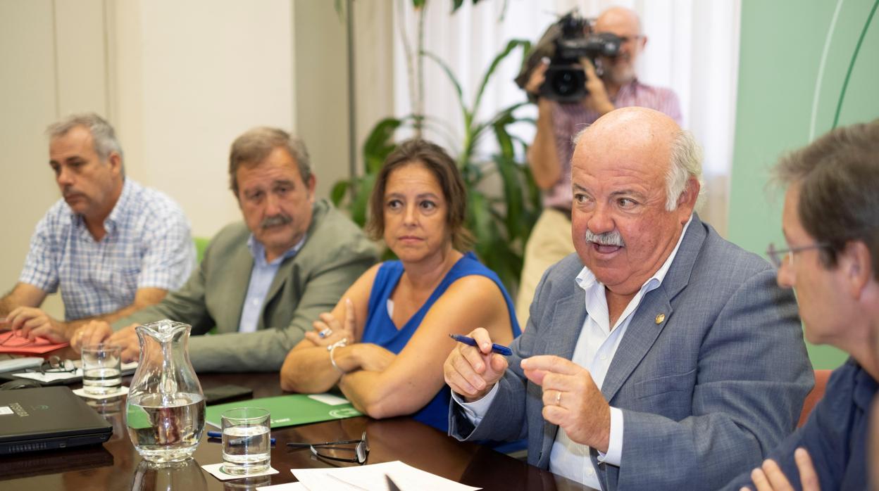 El consejero de Salud y Familias de la Junta de Andalucía, Jesús Aguirre, junto a expertos sanitarios