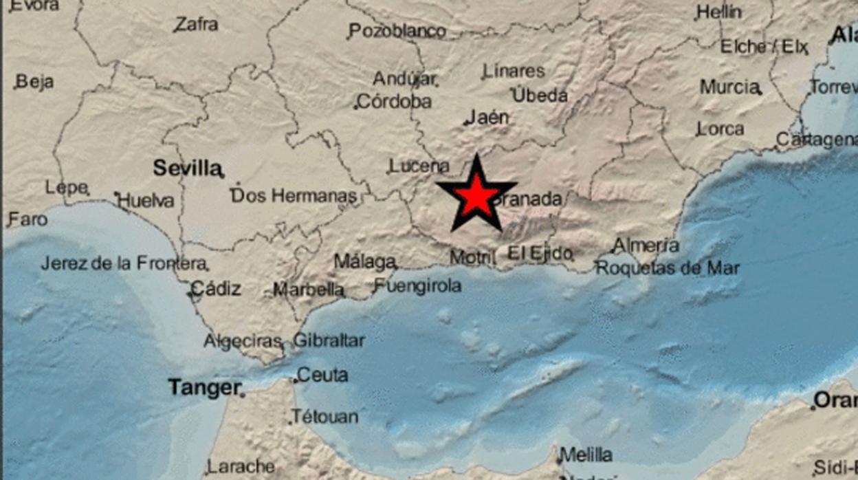 Localización del epicentro del seismo sentido este sábado en Granada