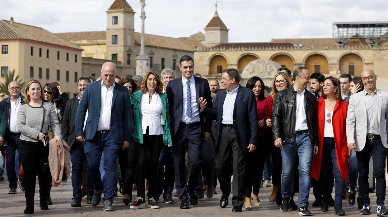 El presidente del Gobierno, Pedro Sánchez, durante un acto electoral en Córdoba