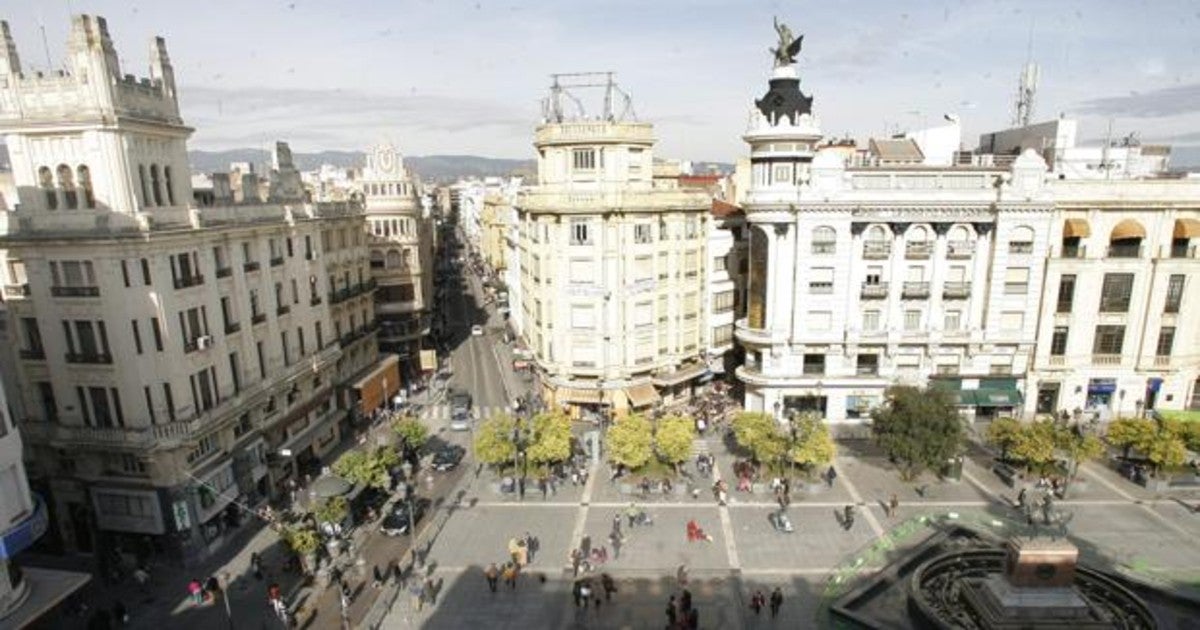 La plaza de Las Tendillas fotografiada desde una posición elevada