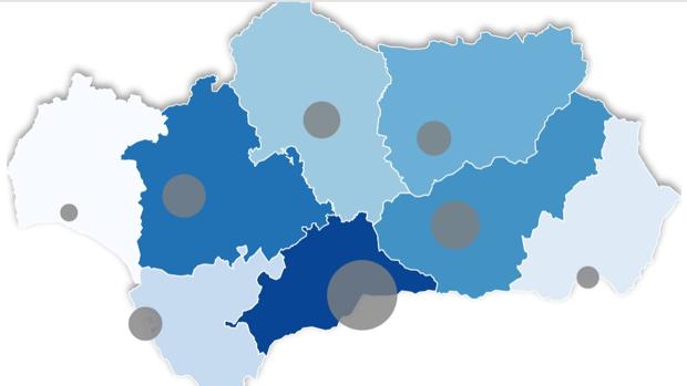 El mapa de los 7.374 casos positivos por coronavirus en Andalucía