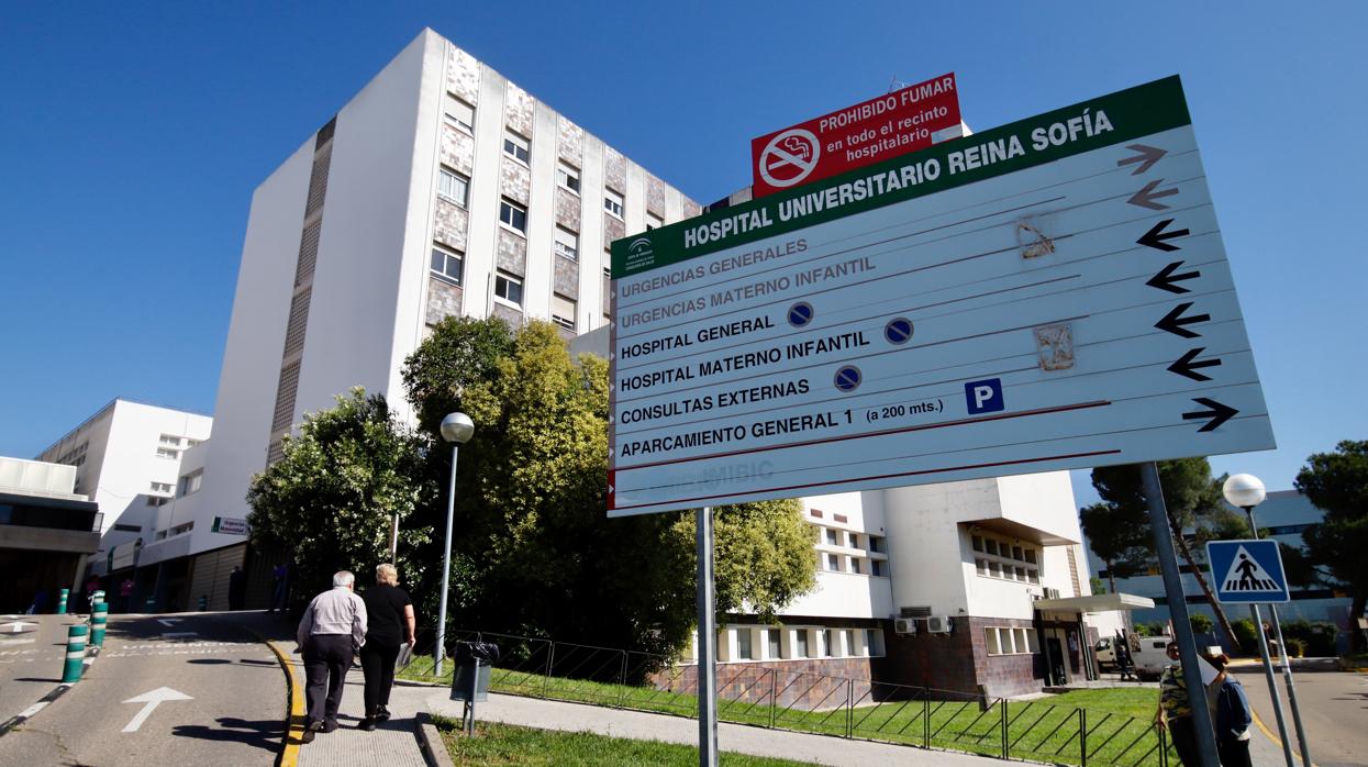 Dos personas suben la rampa de acceso al hospital Reina Sofía