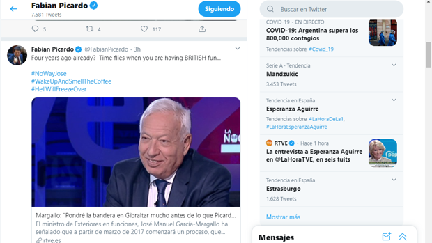 Fabian Picardo se mofa de García-Margallo en twitter