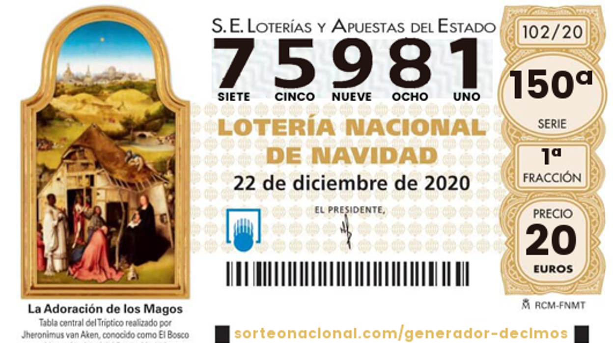 Número agraciado con el cuarto premio de la Lotería de Navidad 2020