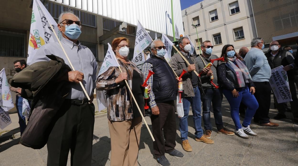 Concentración ante la Subdelegación del Gobierno en Córdoba, organizada hoy por colectivos agrarios