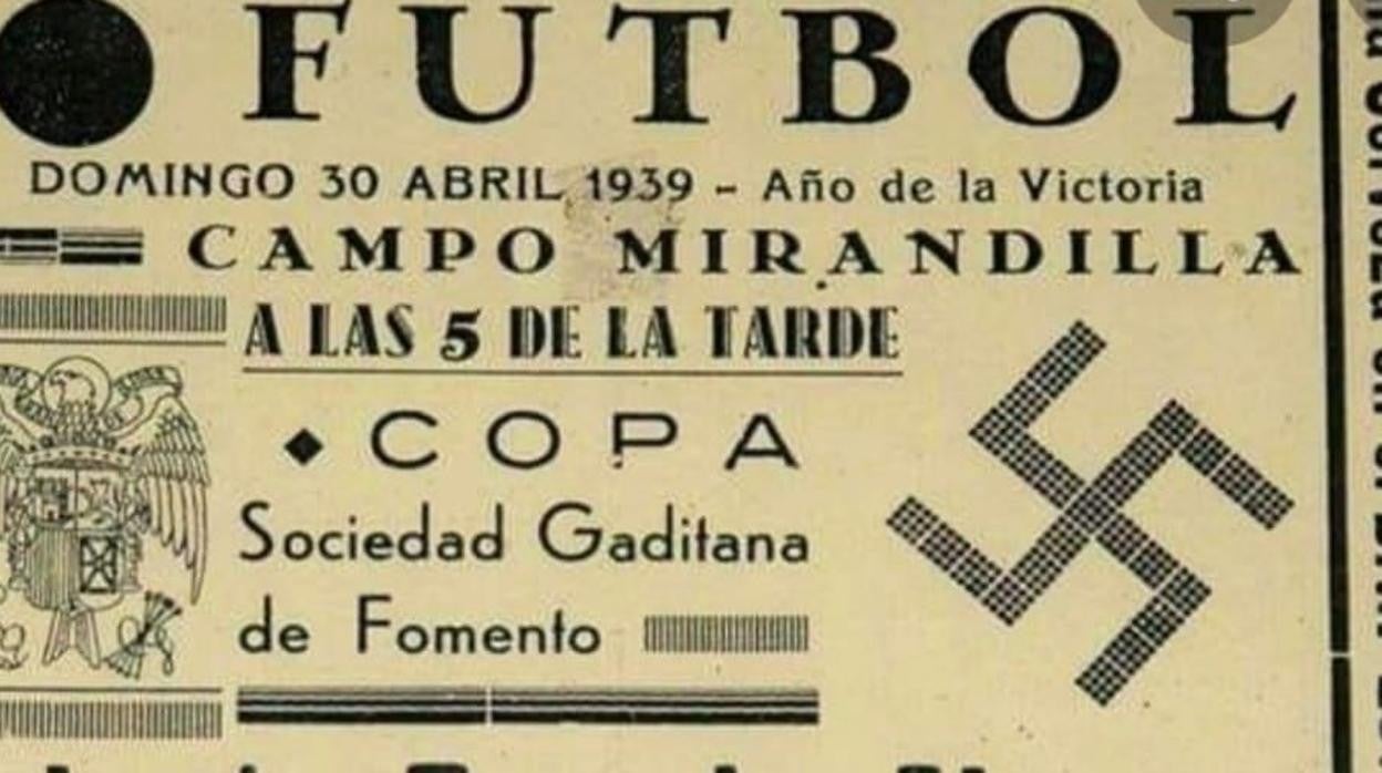 Imagen del cartel con el partido de fútbol que se jugó enntre el Cádiz C.F. y la escuadra alemana