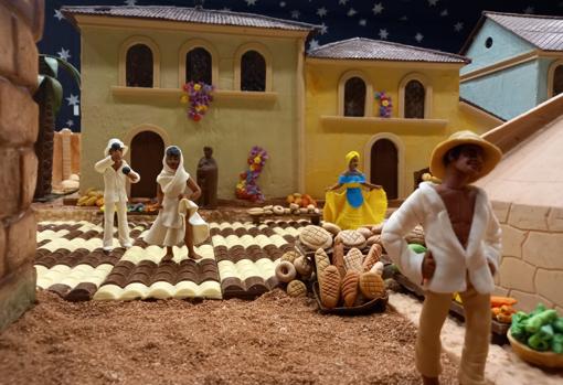 Escena del Belén de Chocolate en el puerto de Cartagena de Indias
