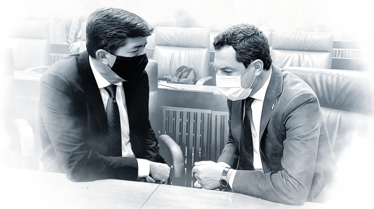 Juan Marín y Juanma Moreno, en el Parlamento de Andalucía