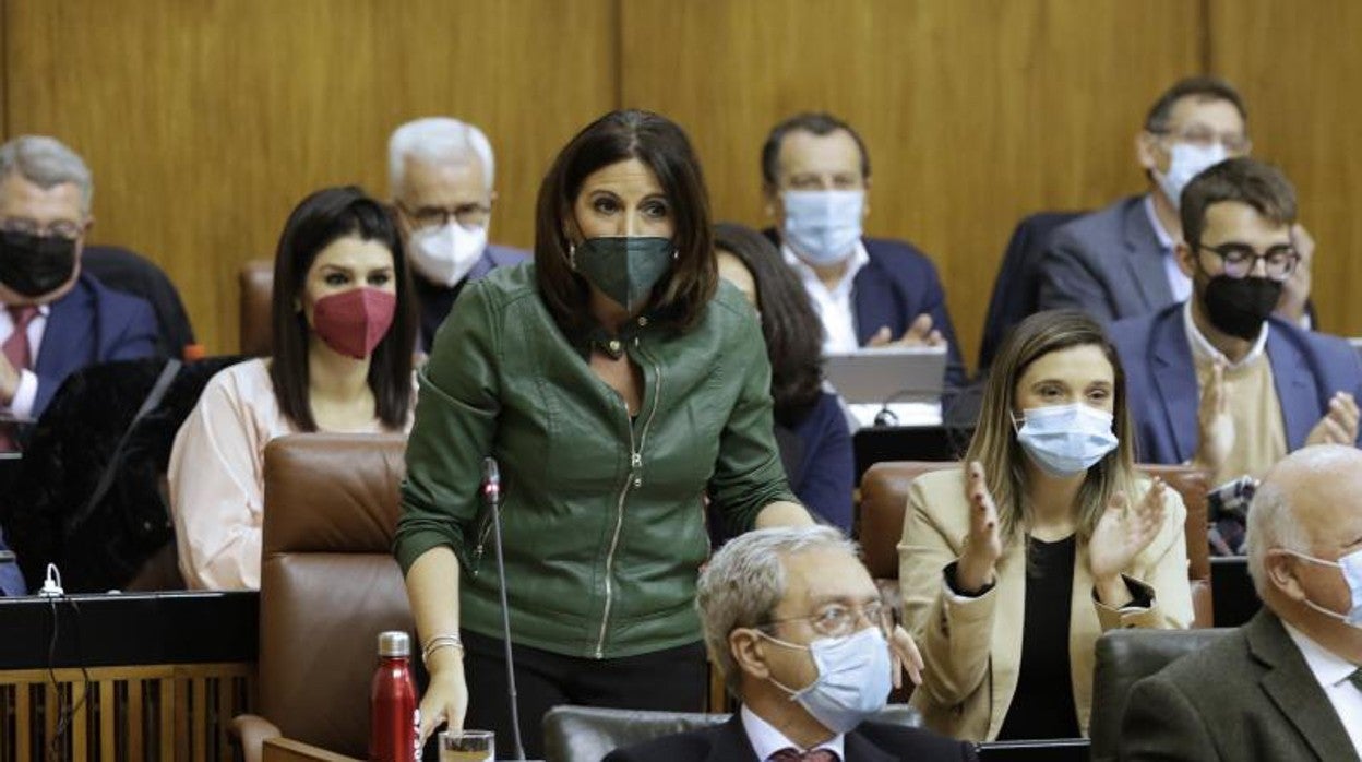 La portavoz del PSOE, Ángeles Férriz, en el pleno del Parlamento andaluz
