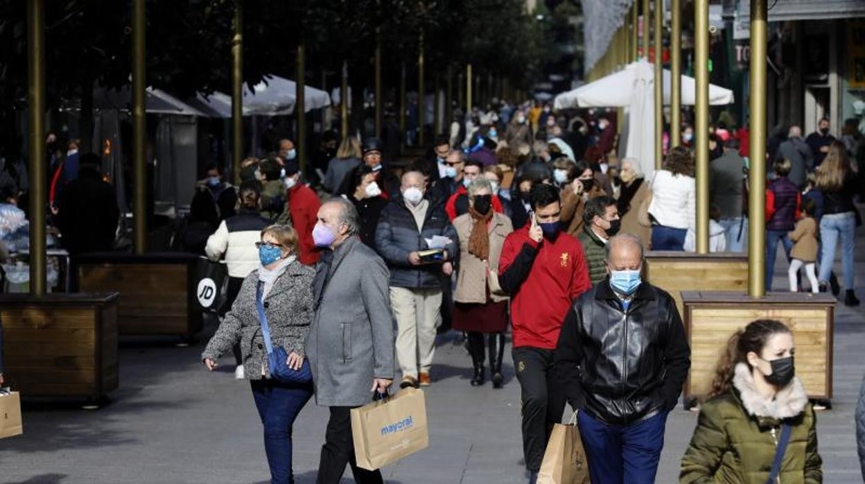 Aspecto de una calle del centro comercial de Córdoba durante las rebajas de enero