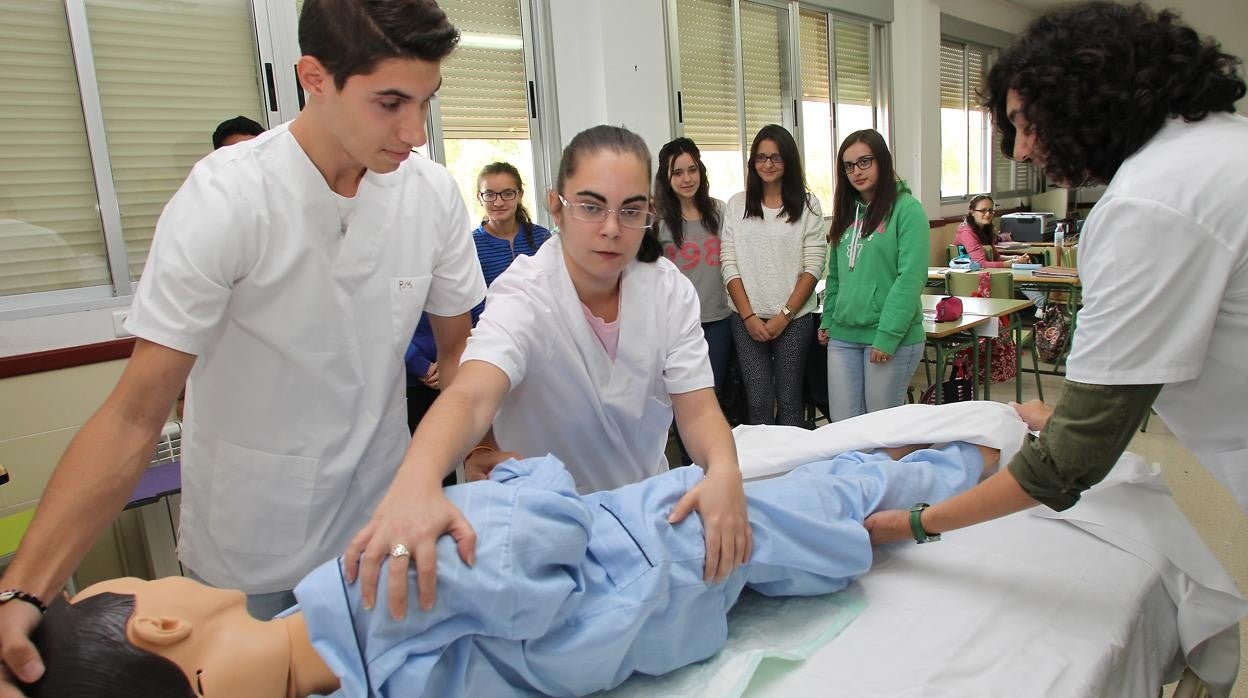 Alumnos de un ciclo sanitario durante una práctica