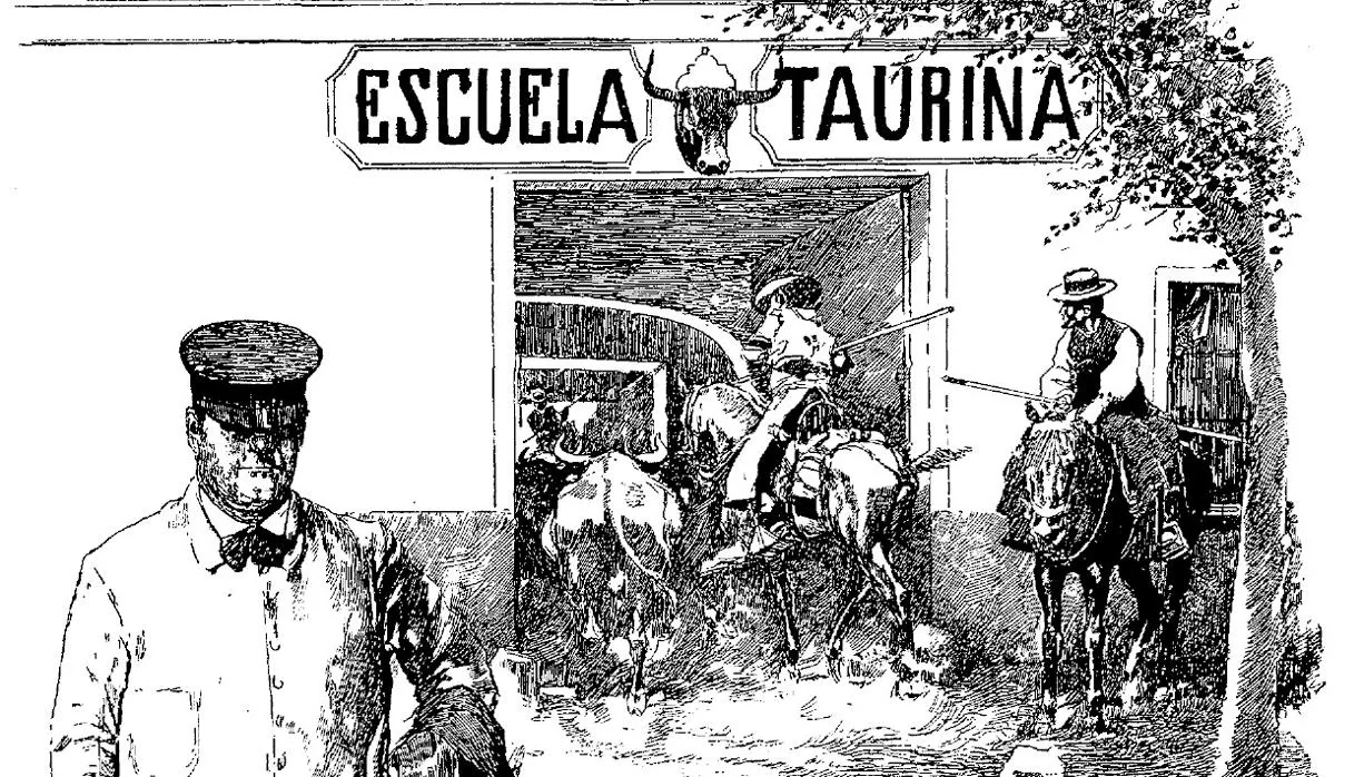 Uno de los dibujos que se publicaron en Blanco y Negro en 1894 para recordar aquella escuela taurina