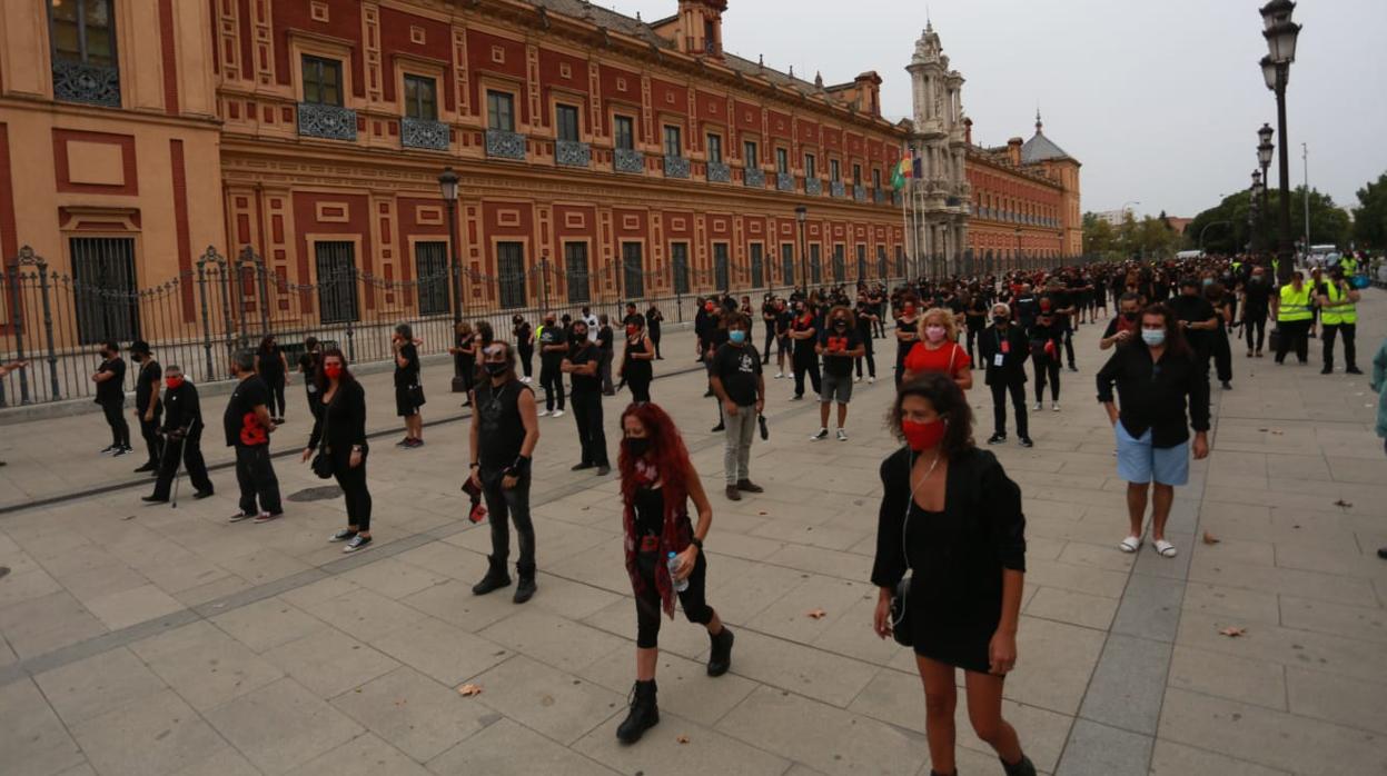 Un grupo de manifestantes este jueves junto al Palacio de San Telmo