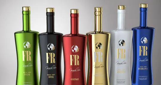 Botellas de diseño y colorido atractivo para el aceite de la marca FR