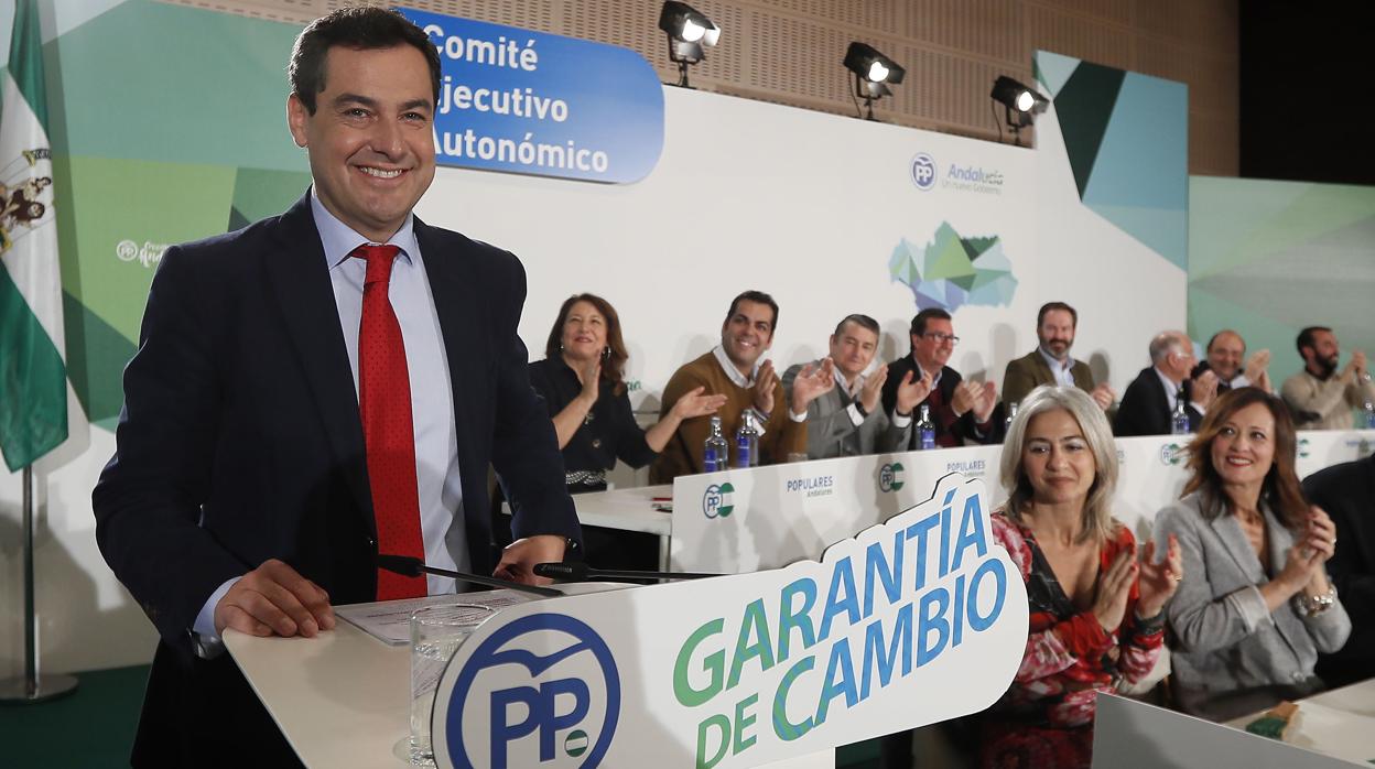 Juanma Moreno este martes en el Comité Ejecutivo Autonómico