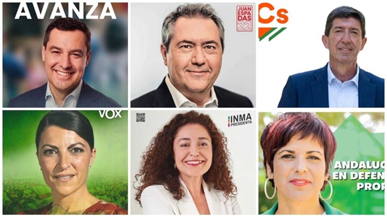 Carteles electorales de los seis partidos que aspiran a tener representación parlamentaria tras el 19-J