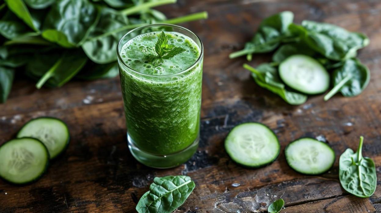 Batido de espinacas con pepino y otros ingredientes saludables