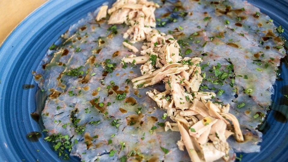 Carpaccio de gambas con virutas de foie de Ignacio VIdal