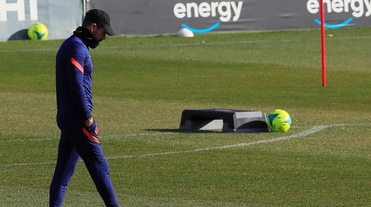 Simeone, en el entrenamiento del Atlético