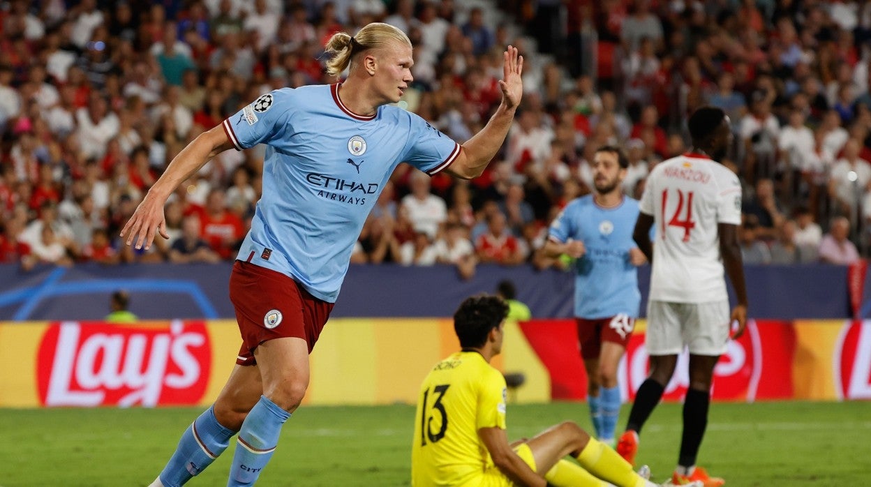 Haaland celebra uno de sus dos goles