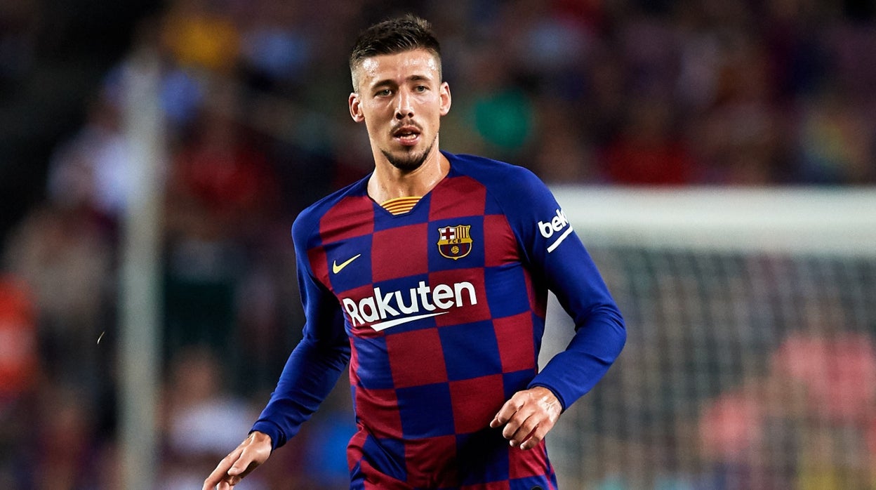 Lenglet con la elástica del Barcelona