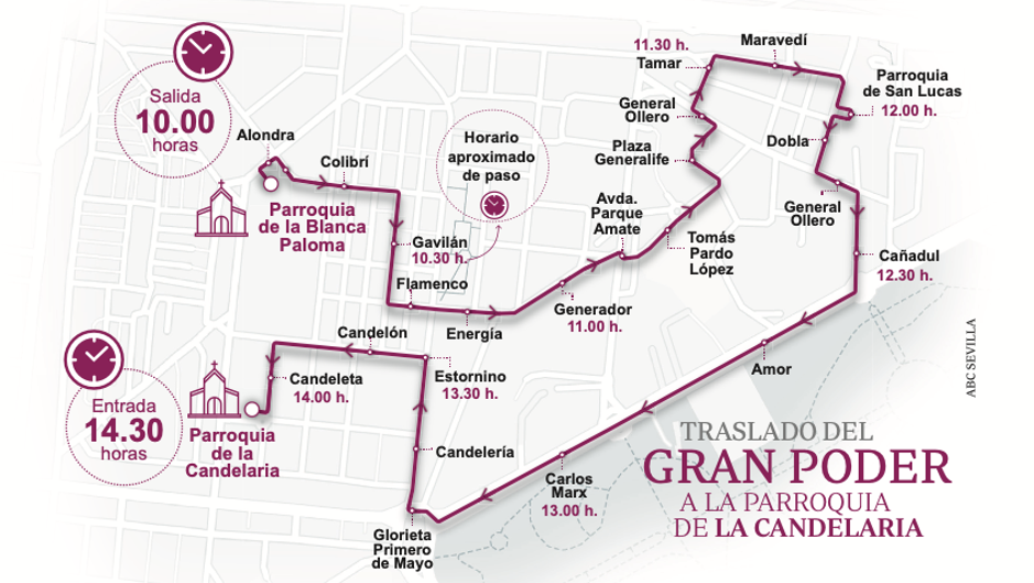 Recorrido y horario del Gran Poder en su traslado a la Candelaria el 23 de octubre