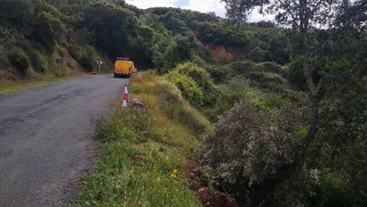 Un tramo de la carretera A-8102 que une Castilblanco con varios municipios de la Sierra Morena de Sevilla