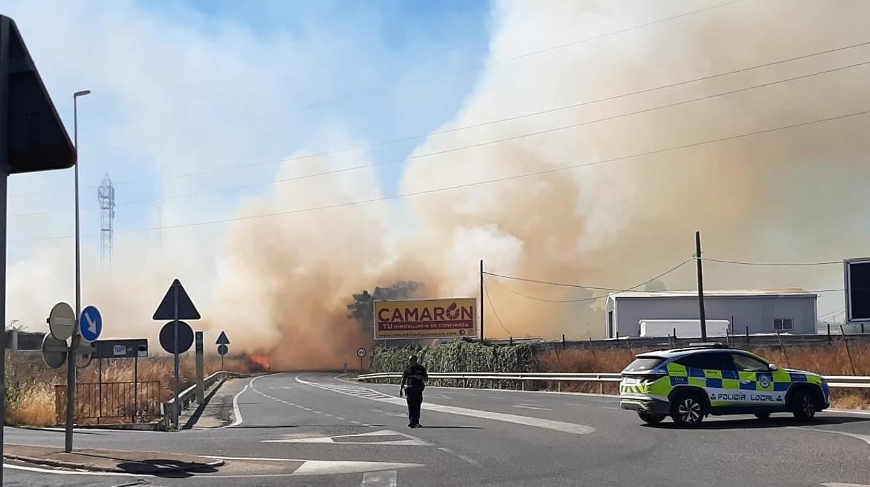 Imagen de la carretera entre Mairena y Palomares cortada por el incendio