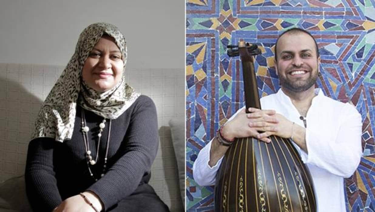La libia Sarah Admed -a la izquierda- y el ingeniero y músico palestino Muhhanad Dughem