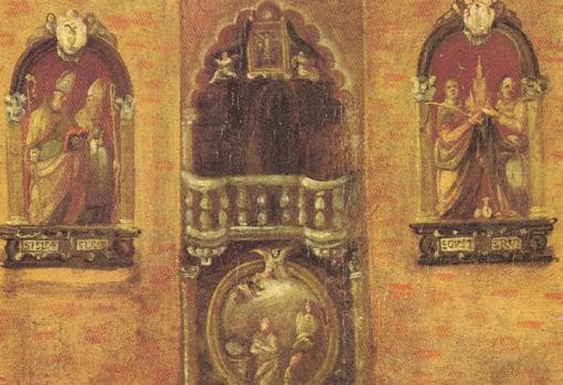 Detalle del cuadro de Miguel de Esquivel donde se aprecian los frescos