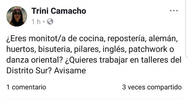 Una directora del PSOE ofrece trabajo en el Ayuntamiento de Sevilla por Facebook