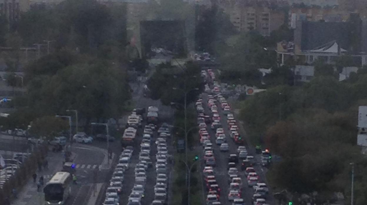 Concentración de taxis en Fibes este mediodía