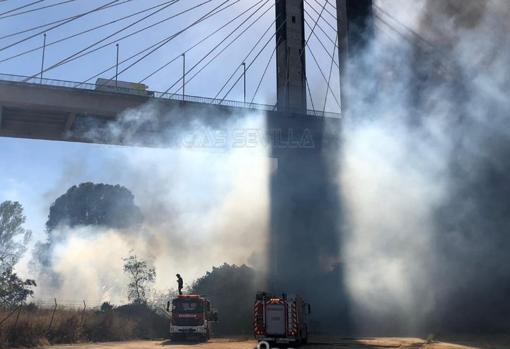 Los bomberos interviniendo en la zona en estos momentos