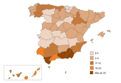 Gráfico del CNDES sobre denuncias activas por cada 100.000 habitantes