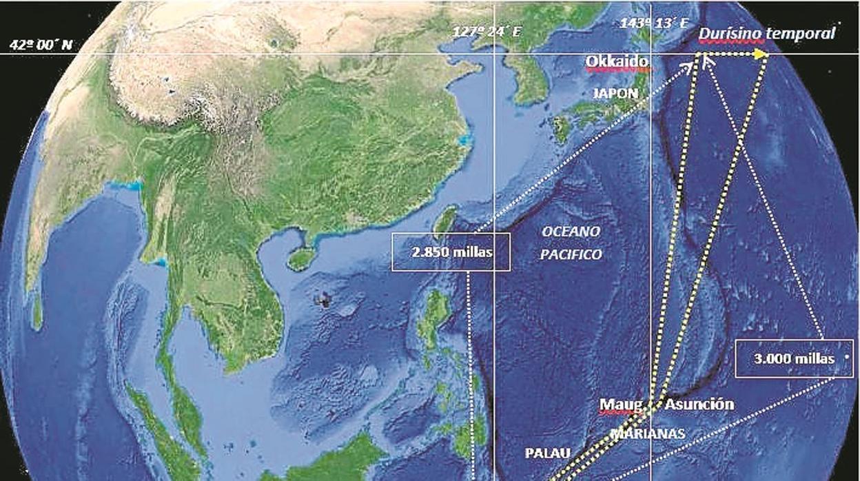 Recorrido de la Trinidad entre las Marianas y las Molucas tras los destrozos del temporal