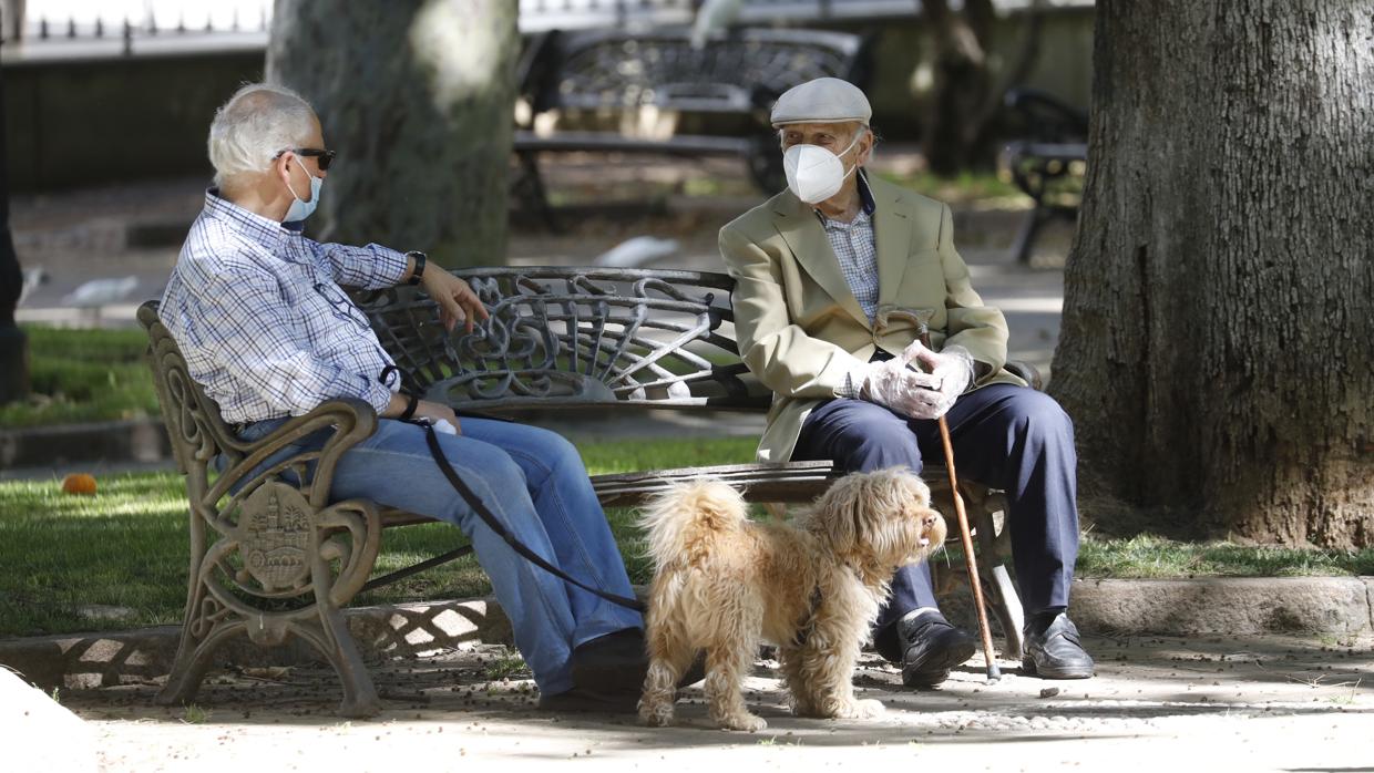 Dos personas conversan en un parque