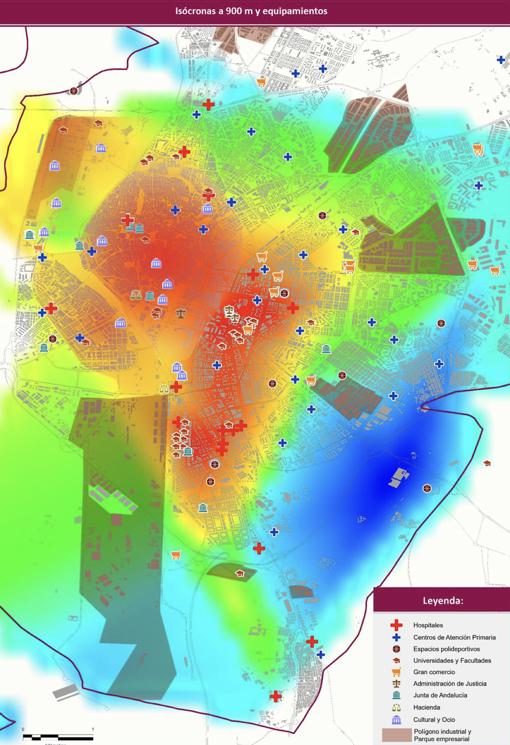 Mapa de calor de las zonas de demanda de estacionamiento según área de influencia isócrona de los centros de atracción