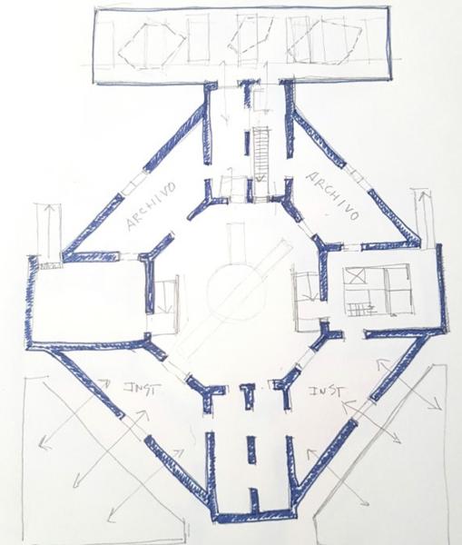 Croquis de la planta semisótano del Pabellón Real