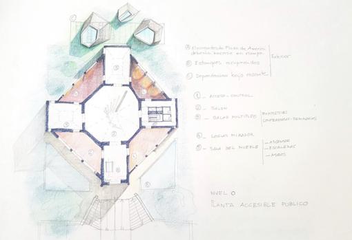 Croquis en el anteproyecto de la planta accesible al público del Pabellón Real
