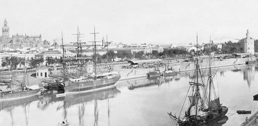 Panorámica del río Guadalquivir tomada en torno al año 1900