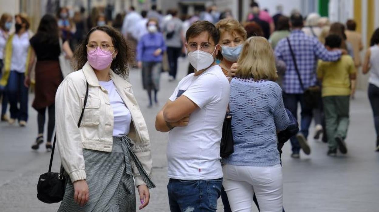 Un grupo de viandantes en una calle céntrica de Sevilla