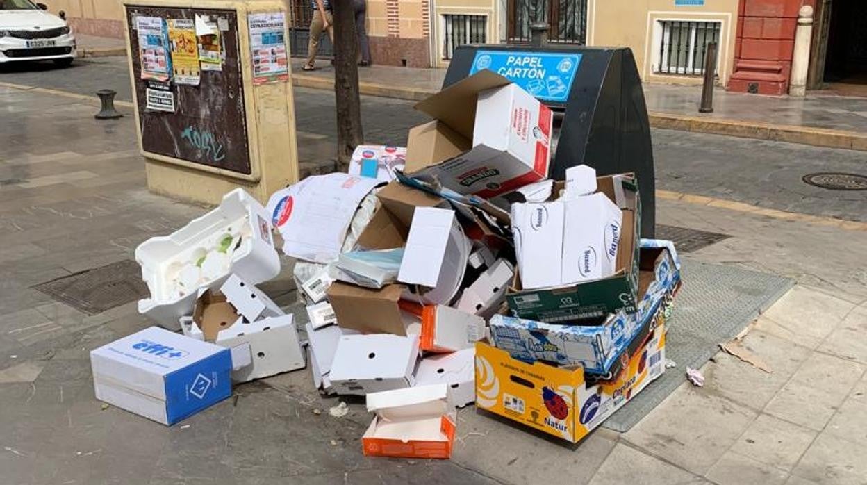 Estado de un contenedor en la calle Santa María la Blanca