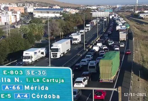 Situación del tráfico en la SE-30 tras el accidente