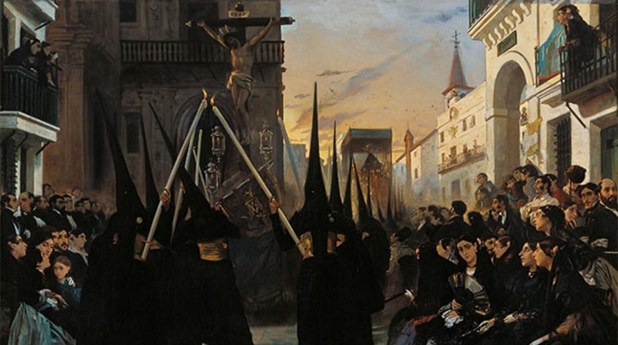 «Cofradía pasando por la calle Génova». (1851) Pintura inspirada en el paso de la cofradía de la Encarnación de Triana
