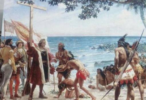 Cuadro del montillano José Garnelo que muestra a Colón al llegar a América