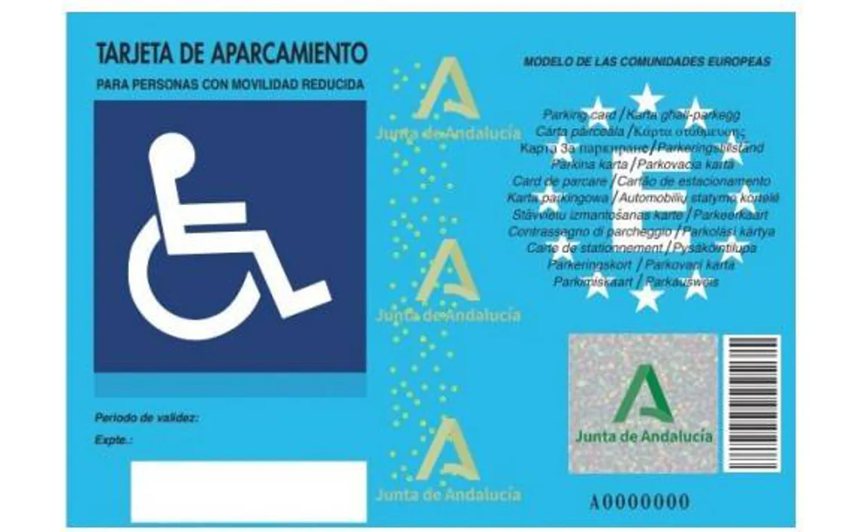 Así serán las nuevas tarjetas de aparcamiento para discapacitados en  Andalucía que evitan el fraude y su uso indebido