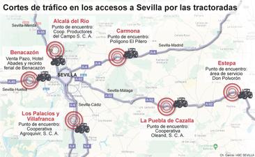 Estas son las carreteras de Sevilla que sufrirán cortes por la huelga de agricultores del miércoles: así te afectarán los tractores