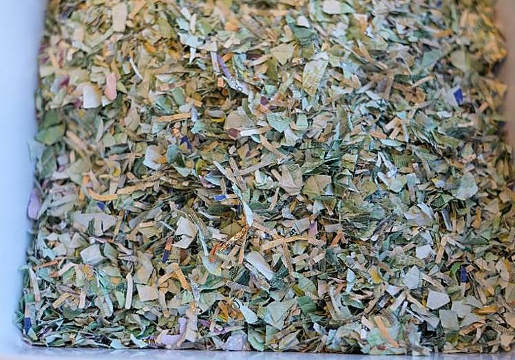 Trozos de billetes desechados en el Banco de España.